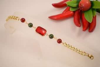 Alternative view of Bracciale Ornella verde e rosso