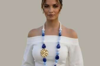Collana Fiamma bianca-celeste-blu