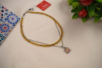 Alternative view of Collana Fantasy corta bianca-senape argentata