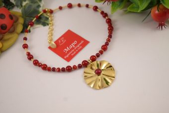 Collana Fiore corta dorata rossa