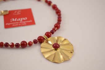 Alternative view of Collana Fiore corta dorata rossa