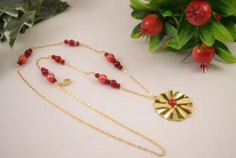 Collana Fiore lunga dorata rossa