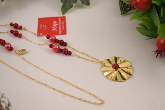 Alternative view of Collana Fiore lunga dorata rossa