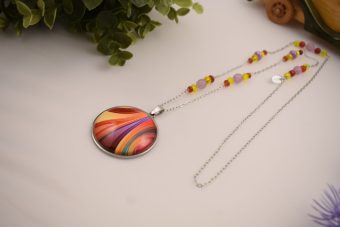 Collana Fiore lunga argentata giallo-viola