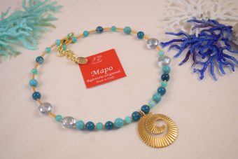 Collana Fiore corta dorata turchese