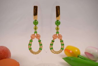 Orecchini Gaia arancione, verde e dorato