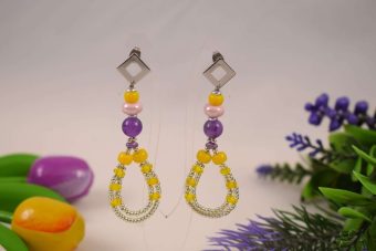 Orecchini Gaia viola, giallo e argentato